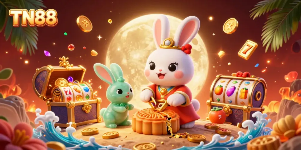Engage with thrilling TN88 casino adventures in this vibrant lunar-themed illustration.
