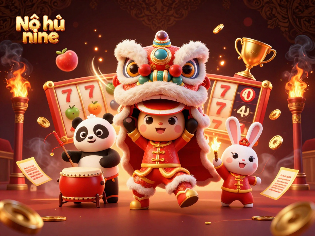 Engage with Nổ hũ nine while enjoying an exciting scene with vibrant characters and gaming elements.