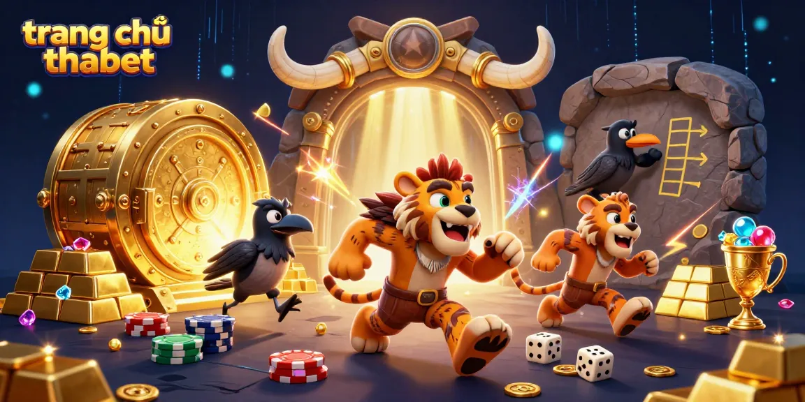Experience the excitement at trang chủ thabet with a vibrant prehistoric casino scene featuring animated characters and treasures.
