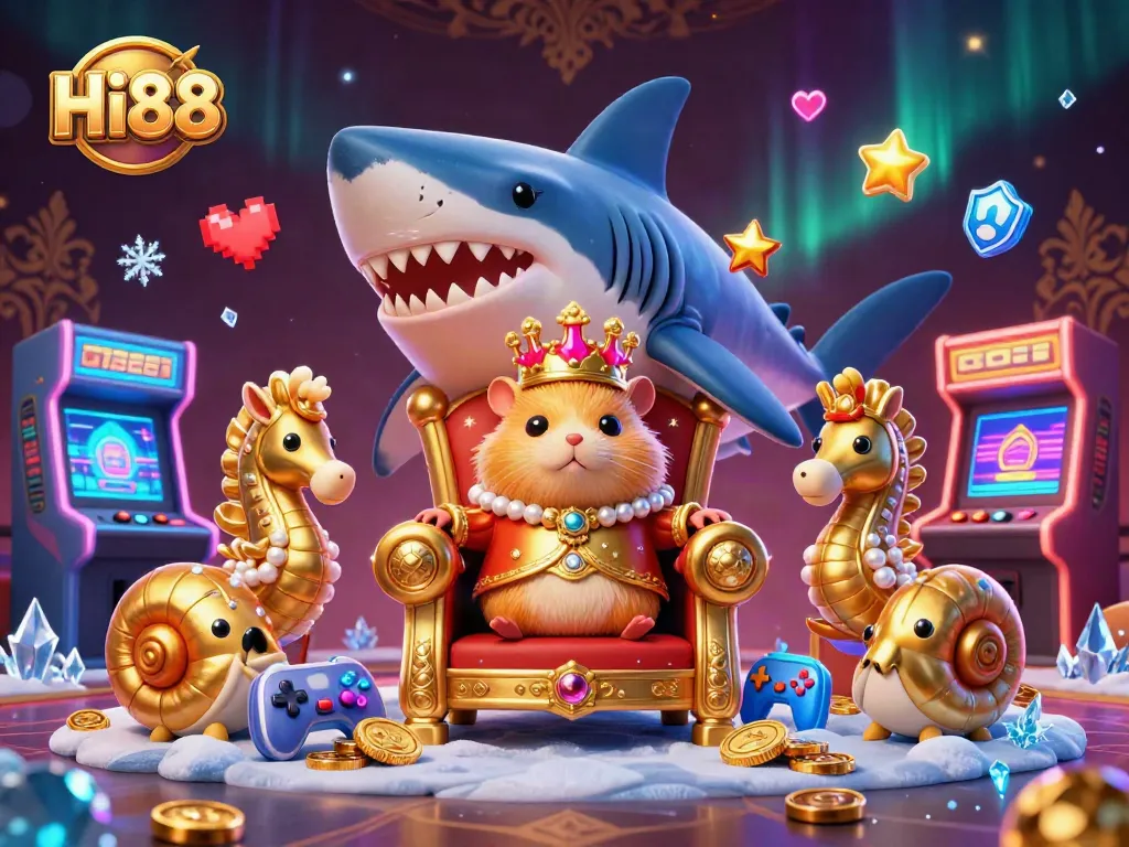 Engage in fun gaming excitement at Hi88 with a thrilling illustration of a golden hamster king.