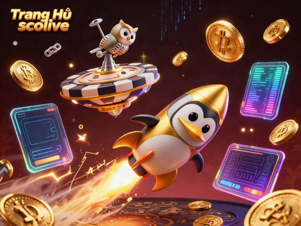 Experience thrilling action on Trang Chủ socolive as the penguin blasts towards a vibrant casino in space.