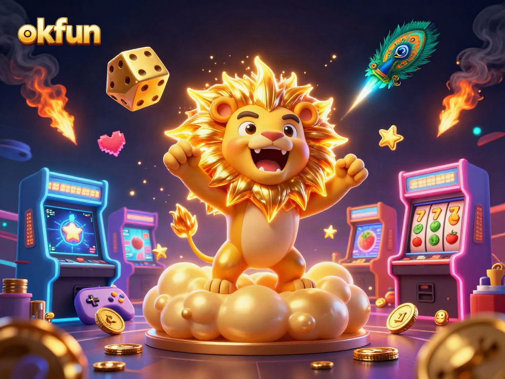 Experience winning thrills with okfun in an ultra-detailed 3D casino adventure featuring vibrant characters and game elements.
