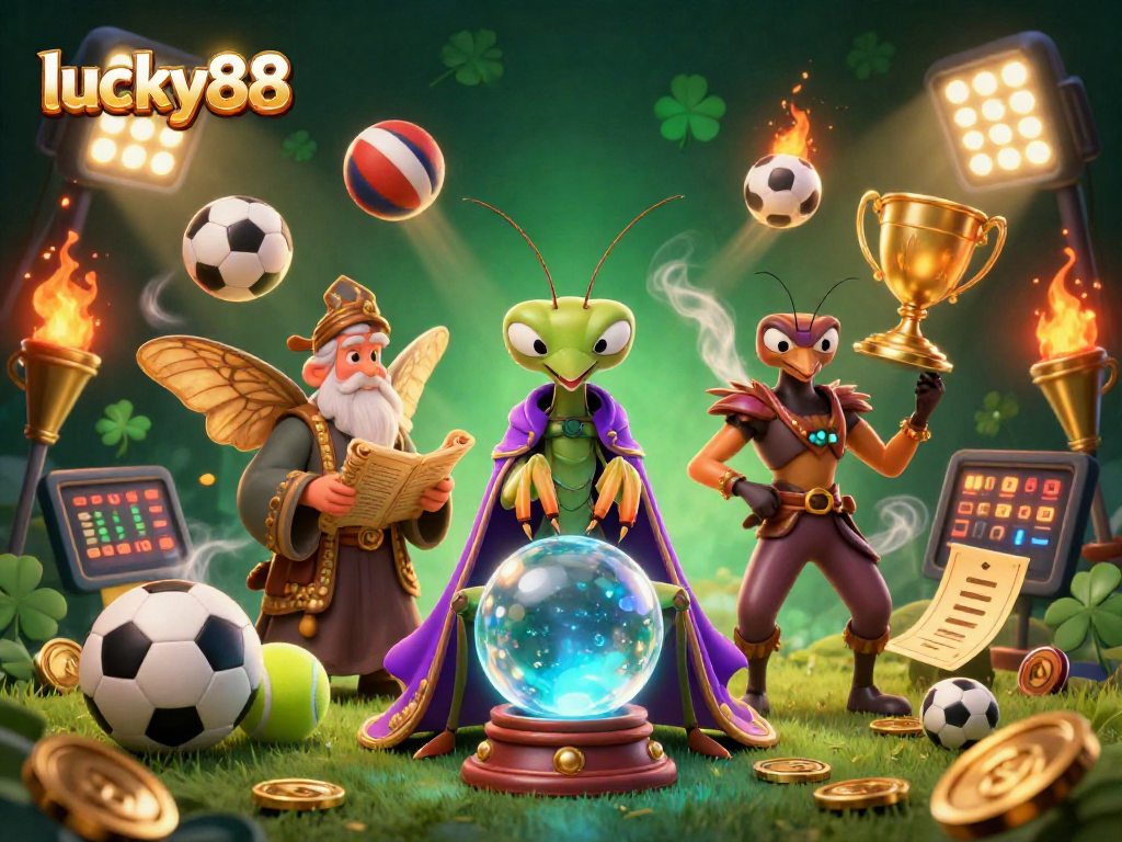 Explore thrilling betting with lucky88, featuring vibrant 3D sports elements and mystical characters.