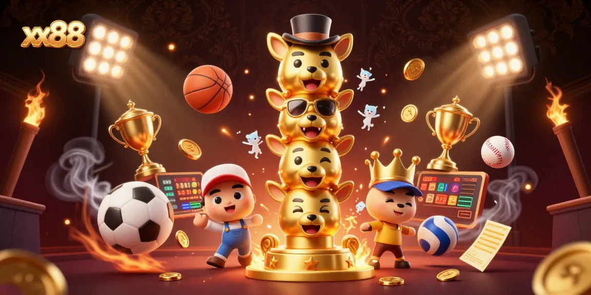 Engage with exciting gameplay at xx88 featuring a vibrant animated casino scene filled with sports and gaming elements.