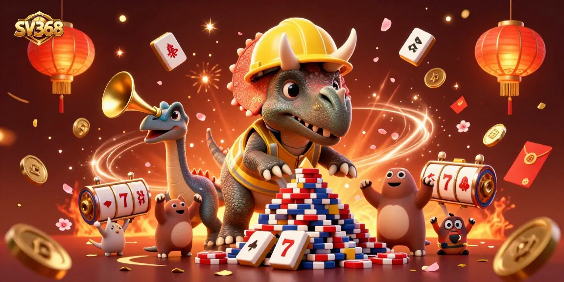 Celebrate with SV368 by playing a thrilling casino game amidst colorful 3D characters and elements.