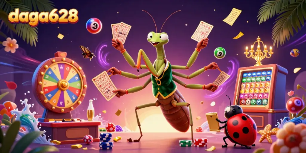 Experience immersive gameplay with daga628's vibrant casino scene featuring whimsical characters and dynamic game elements.
