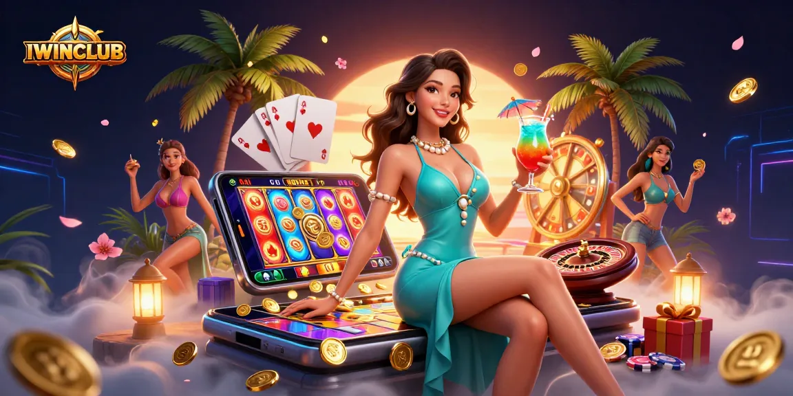 IWINCLUB offers an exciting experience with vibrant slot games, golden coins, and dynamic casino elements.