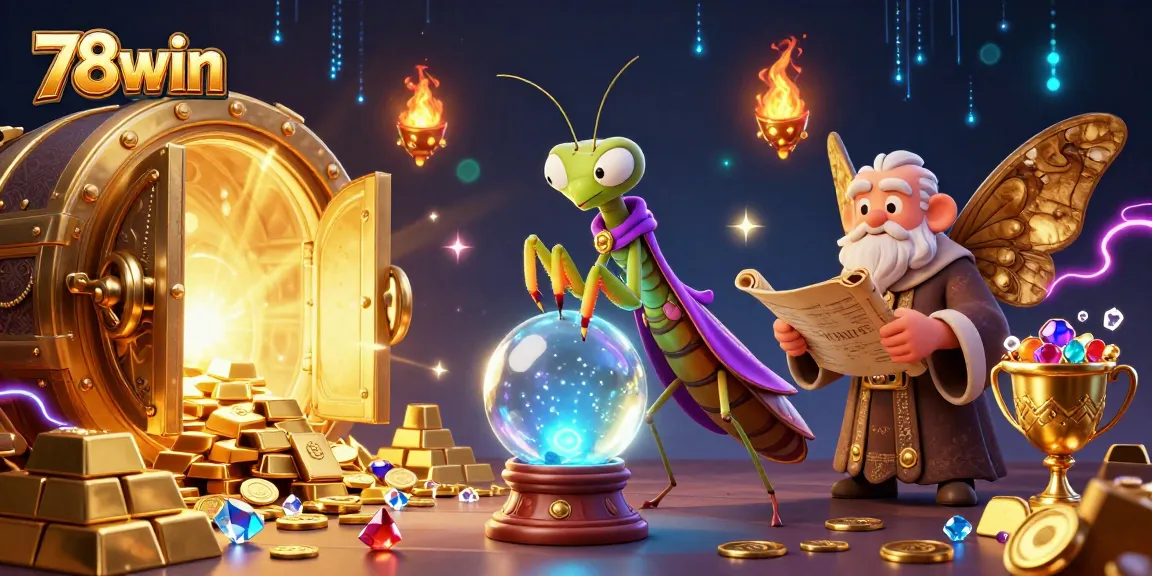 Engage with 78win's magical casino experience through a lively 3D scene with fortune tellers and treasures.