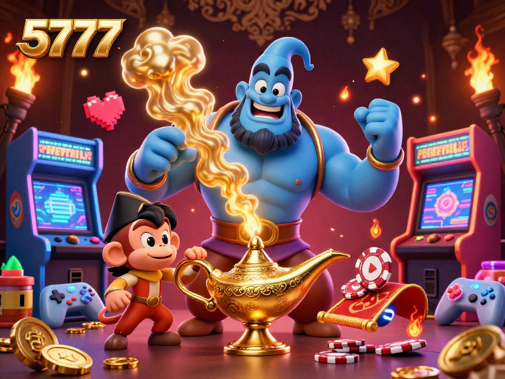Experience thrilling gameplay at 5777 with vibrant 3D casino illustrations showcasing the magic of gaming.