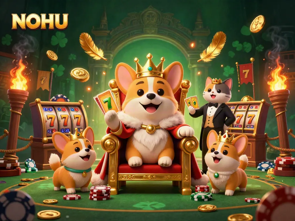 Experience thrilling gameplay at NOHU, featuring royal corgi champion in a vibrant casino world.