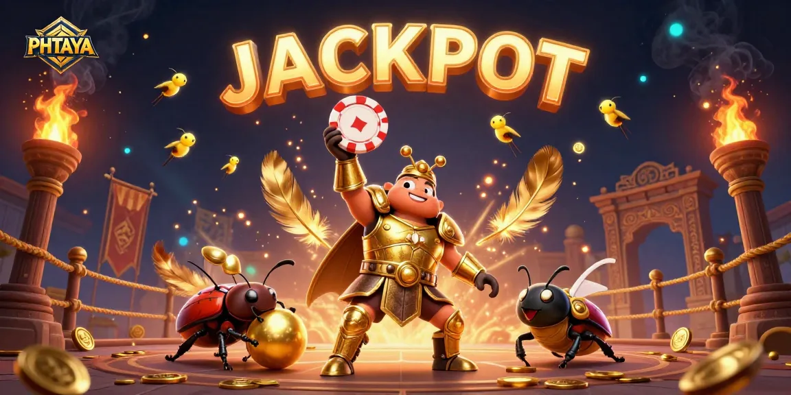 PHTAYA jackpots spark excitement as cartoon beetles celebrate winning bets in this vibrant casino art