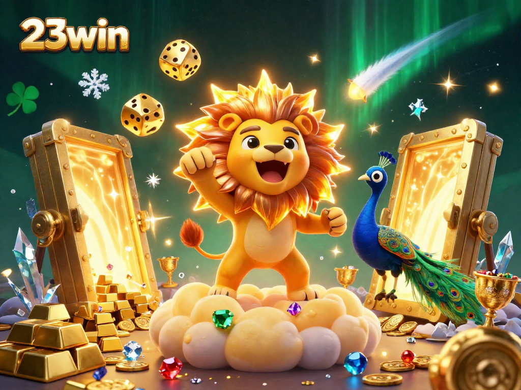 Join 23win's thrilling gaming adventure with a roaring sun lion and treasure vaults!