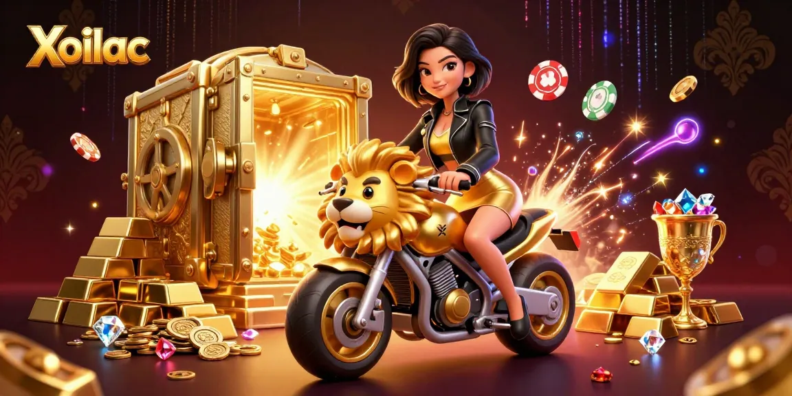 Xoilac elevates your gaming with a glamorous Asian woman amidst a treasure-filled casino scene.