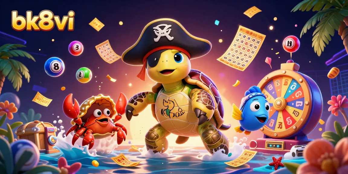 Engage with lottery excitement in a vibrant bk8vi illustration featuring animated characters and dynamic game elements.