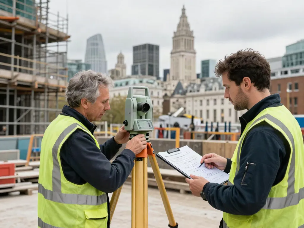 Measured Building Survey Surrey with surveyors using advanced equipment on a London site.