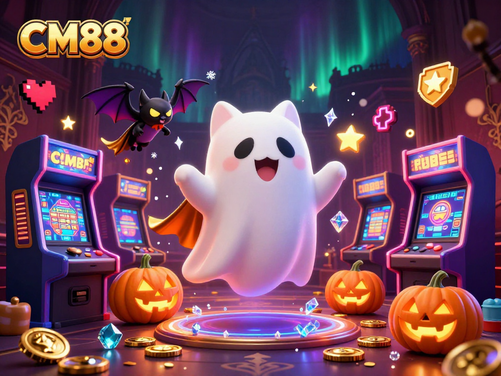 Engage with thrilling slots and games at CM88 in a vibrant casino illustration.