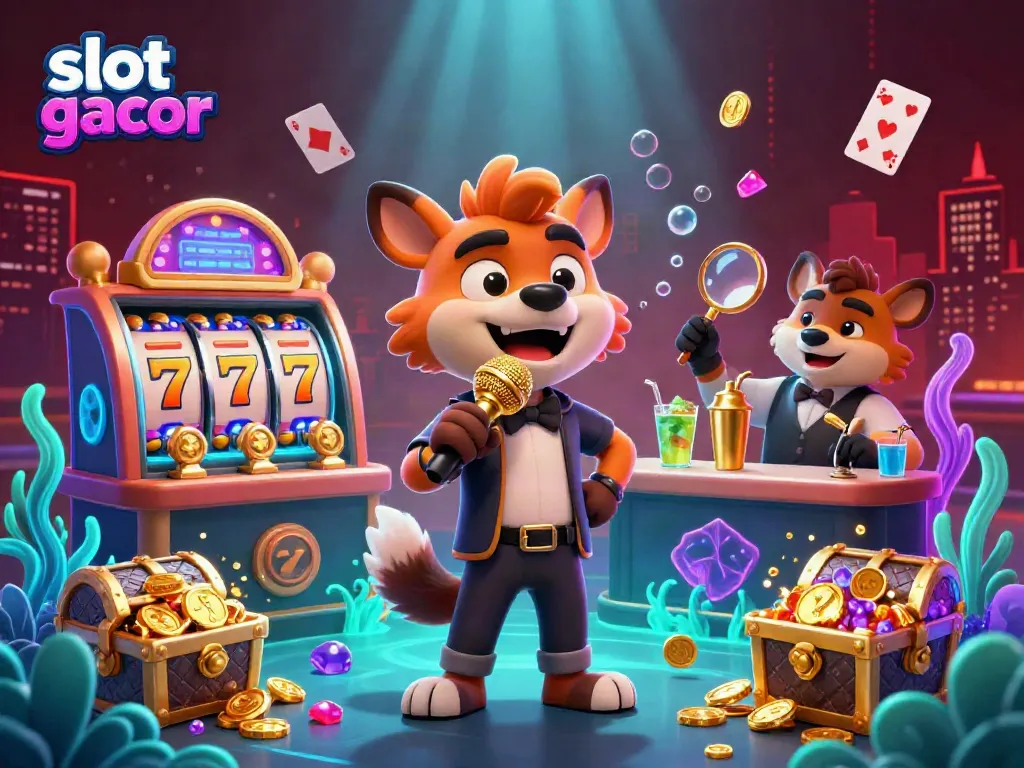 Experience the vibrant action of slot gacor in this lively casino scene featuring animated hyenas.