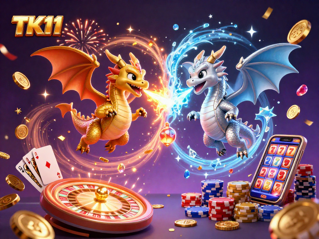Experience the thrilling action of TK11 casino with majestic dragons, sparkling gems, and dynamic game elements.