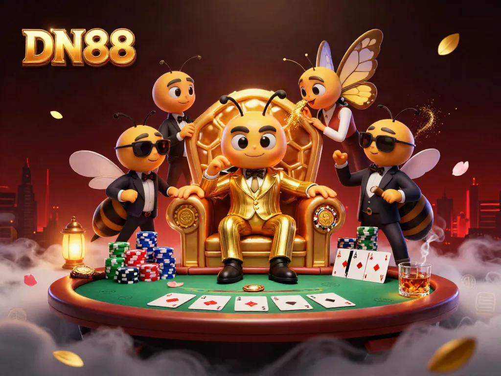 Experience excitement at DN88's online casino with a thrilling 3D scene featuring unique characters and gaming elements.