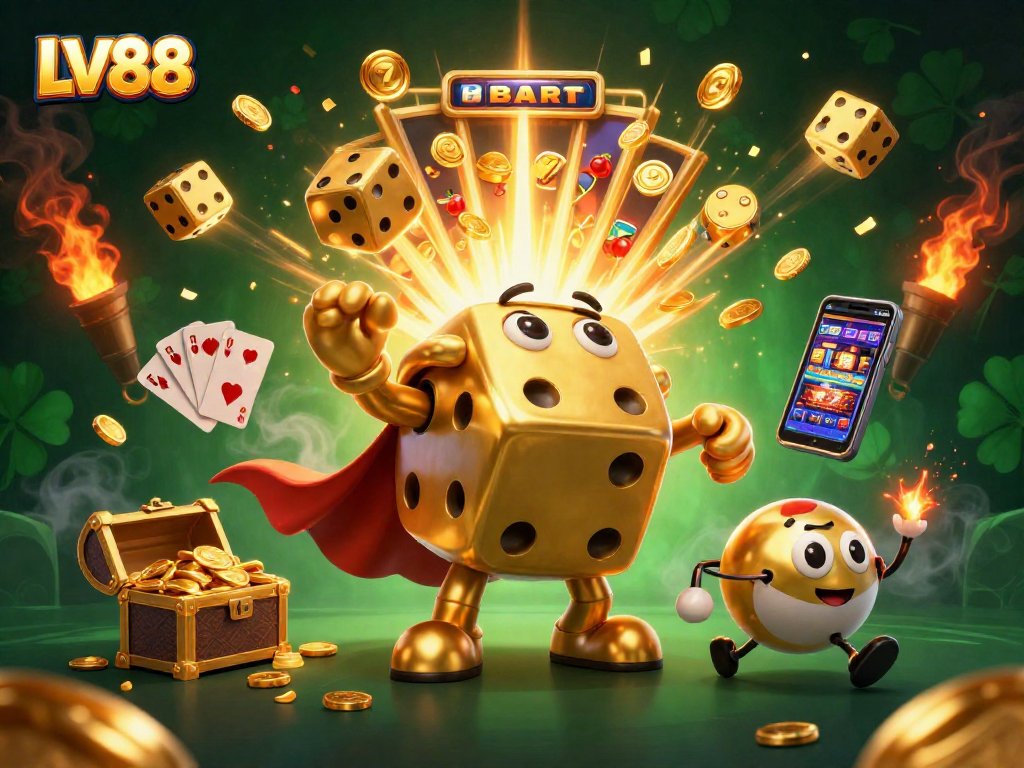 Experience LV88's exciting gaming atmosphere with golden dice and jackpot rewards.