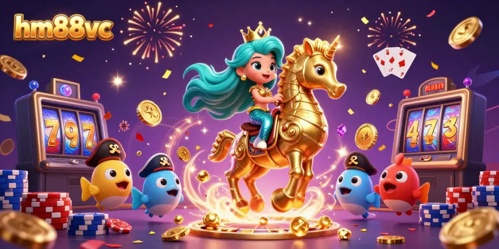 Experience the excitement of gambling at hm88vc with vibrant casino-themed 3D digital illustration