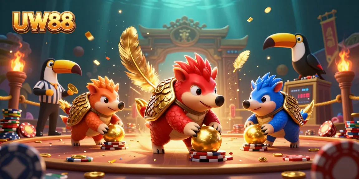 Experience exciting gameplay at UW88 with vibrant pangolins competing in a lively casino scene.