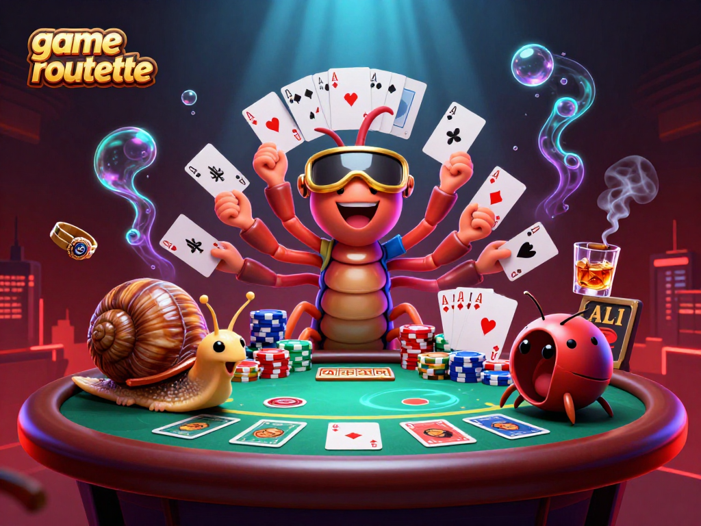 Experience captivating game roulette action with a whimsical millipede dealer, colorful chips, and engaging gameplay elements.