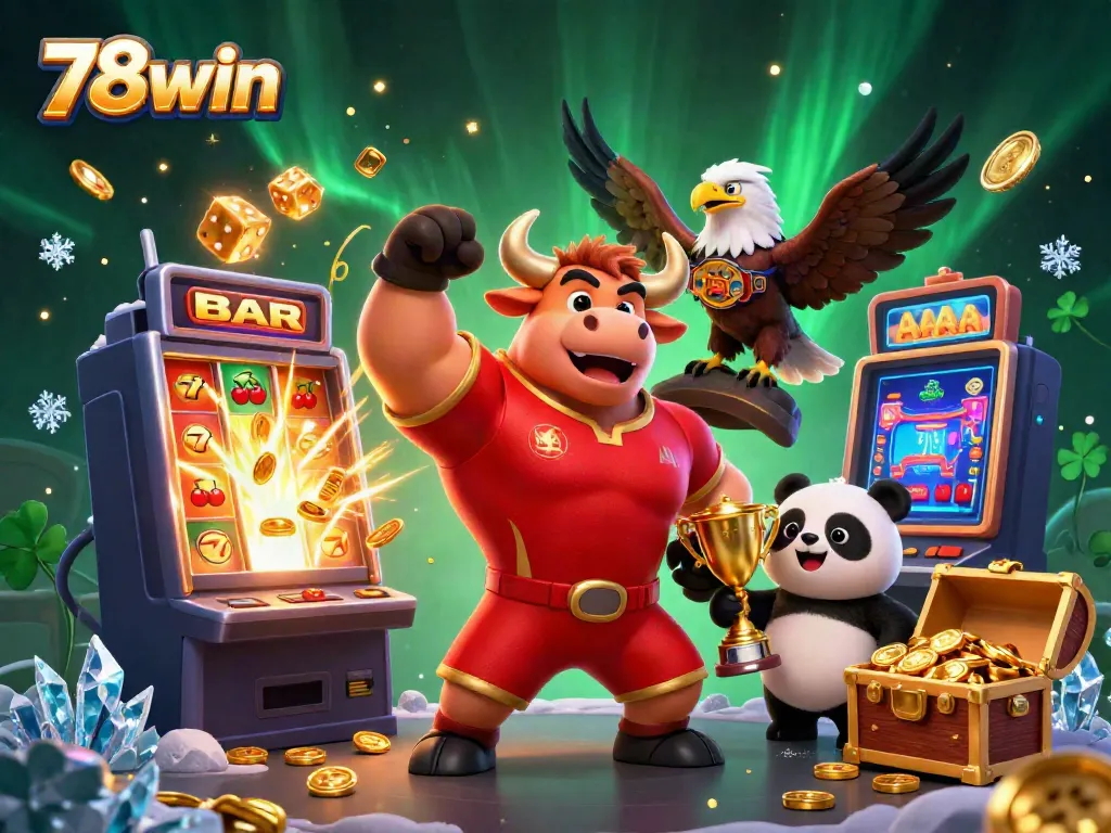 Win big with the dynamic characters of 78win in a vibrant casino celebration.