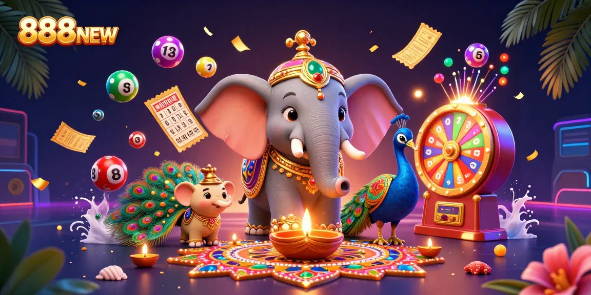 Experience the excitement of 888NEW with a vibrant 3D illustration featuring lively gambling elements.
