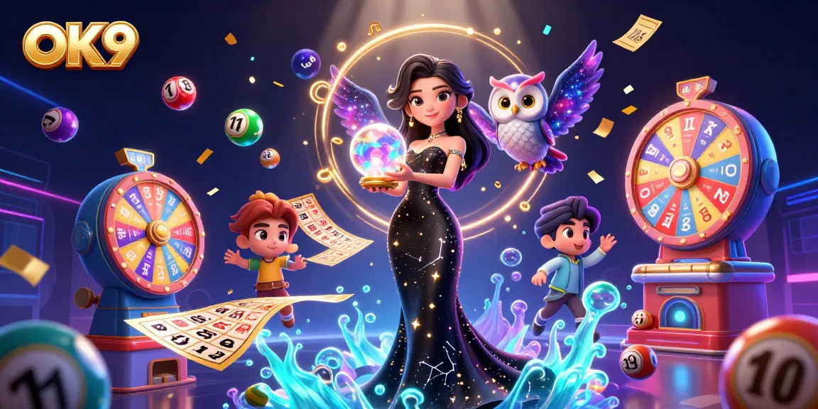 Experience thrilling casino action with OK9's vibrant gaming scene, featuring mystical characters and dynamic elements.
