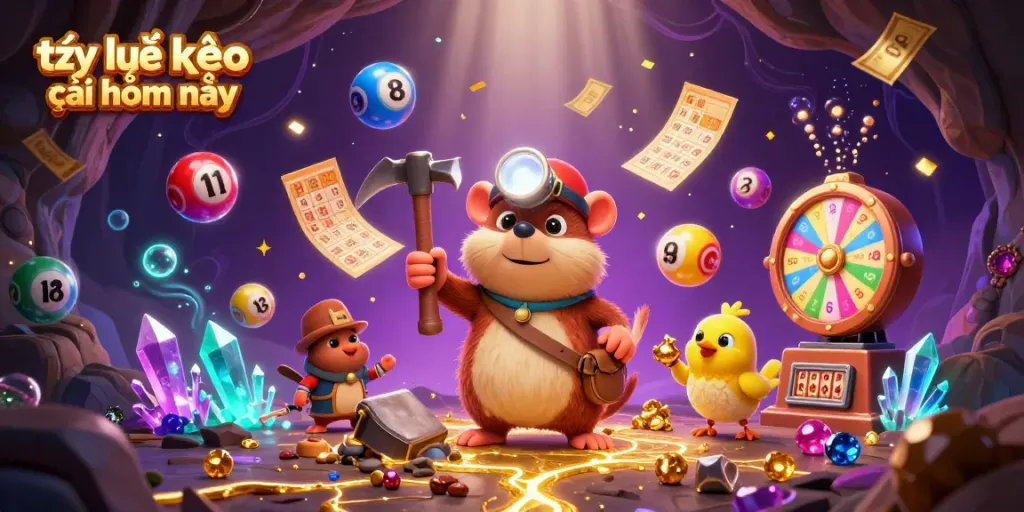 Tỷ lệ kèo nhà cái hôm nay illustrated with treasure hunter mole amidst vibrant gambling elements