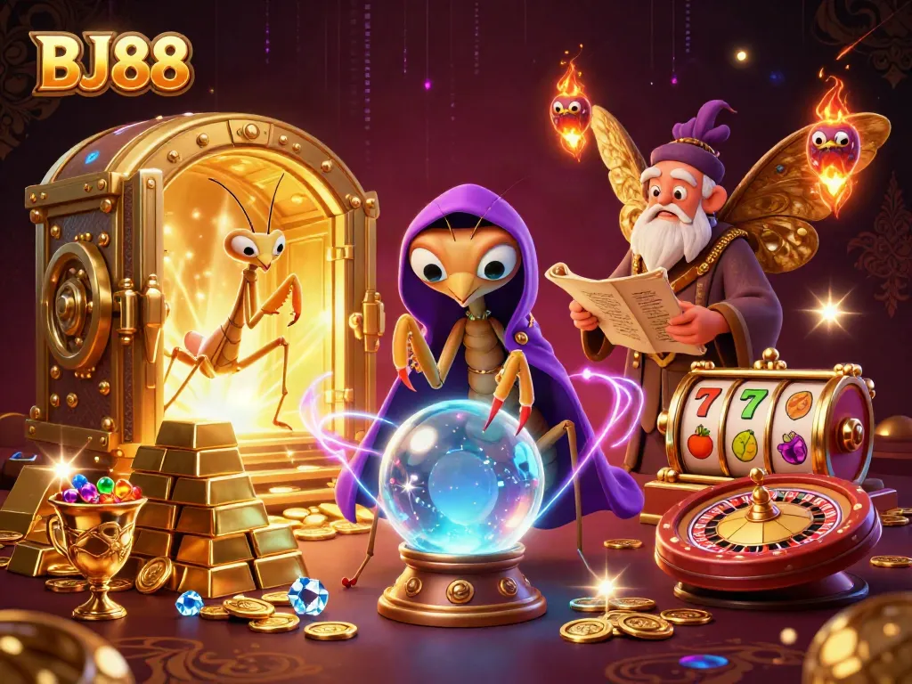 Engage with the thrilling BJ88 casino world featuring vibrant characters and dynamic game elements.