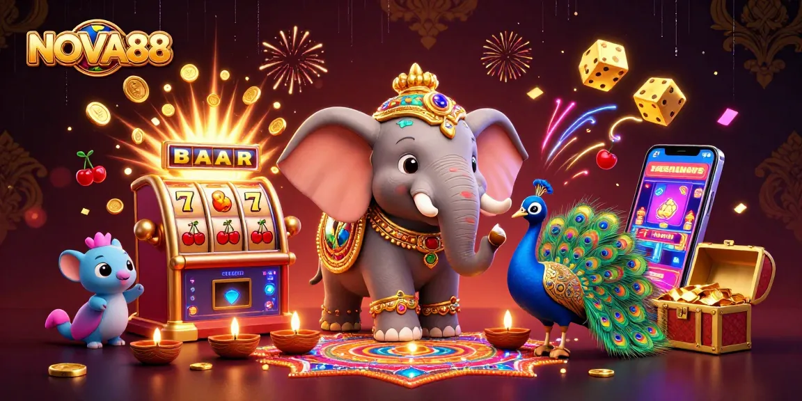 NOVA88 jackpot explosion illustration showcasing festive celebration and gaming excitement