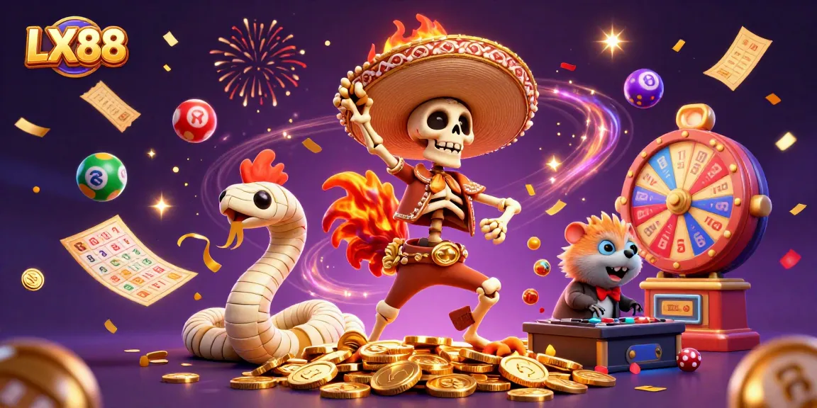 Experience the excitement at LX88 with dynamic game elements and character celebrations.
