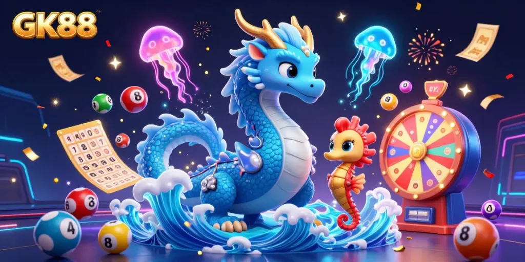 Engage in fun with GK88 as the water dragon, seahorse knight, and glowing jellyfish celebrate gaming wins.