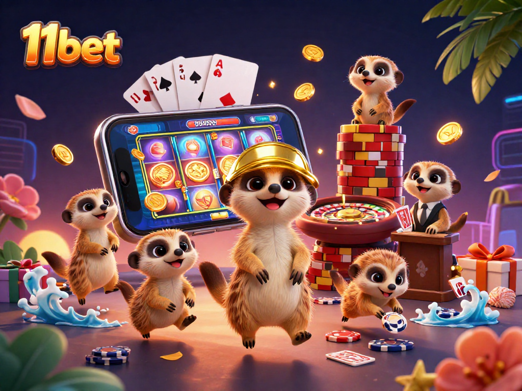 Win big with 11bet: a cartel of meerkats runs a colorful casino filled with excitement.