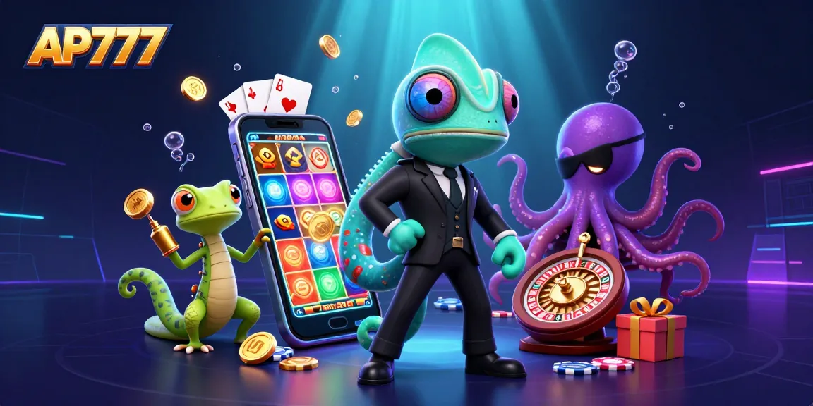 Experience thrilling gameplay with AP777 as a secret agent chameleon navigates a casino world filled with vibrant slot machines and rich rewards.