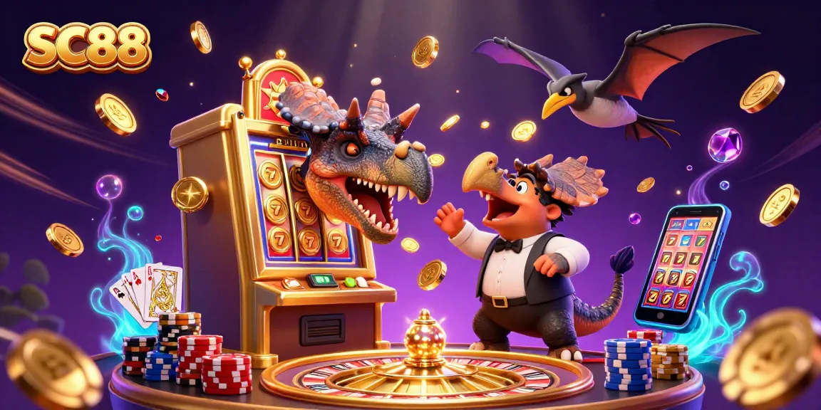 SC88 slots gameplay showcases an entertaining pachycephalosaurus triggering a jackpot payout with dynamic casino elements.