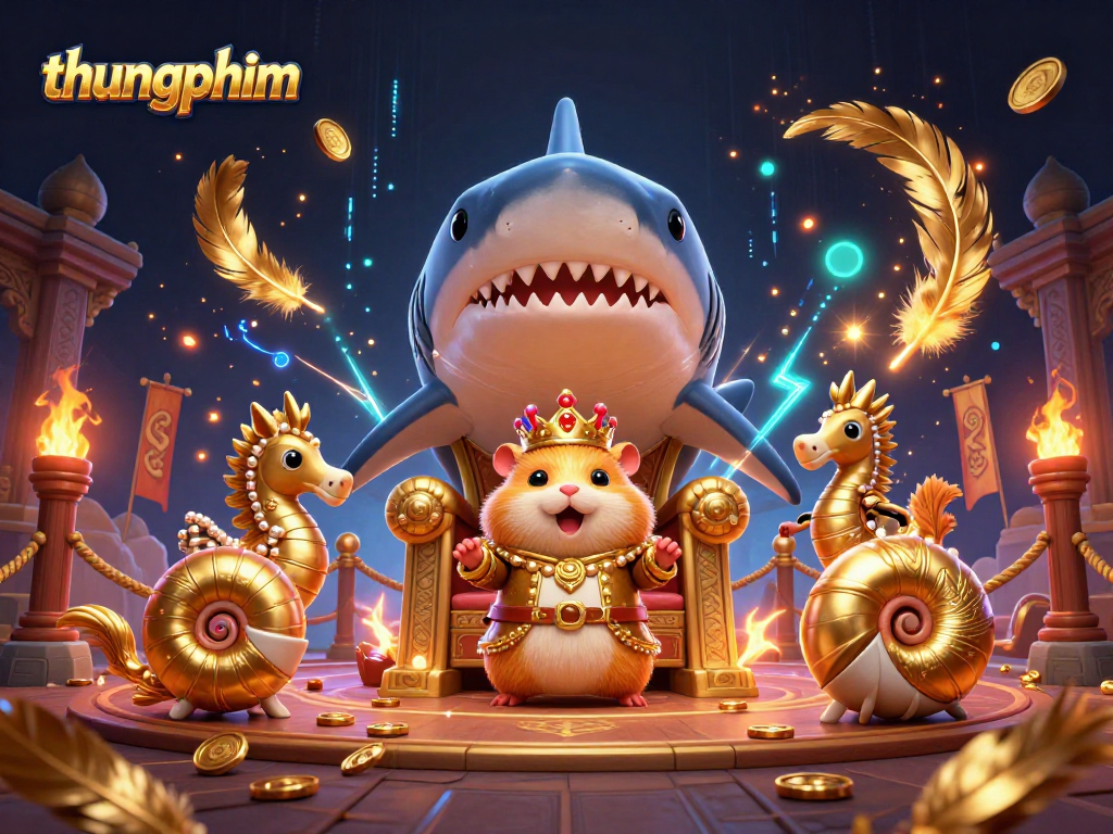 Experience the thrill of thungphim with a golden hamster king in a vibrant casino-inspired scene.