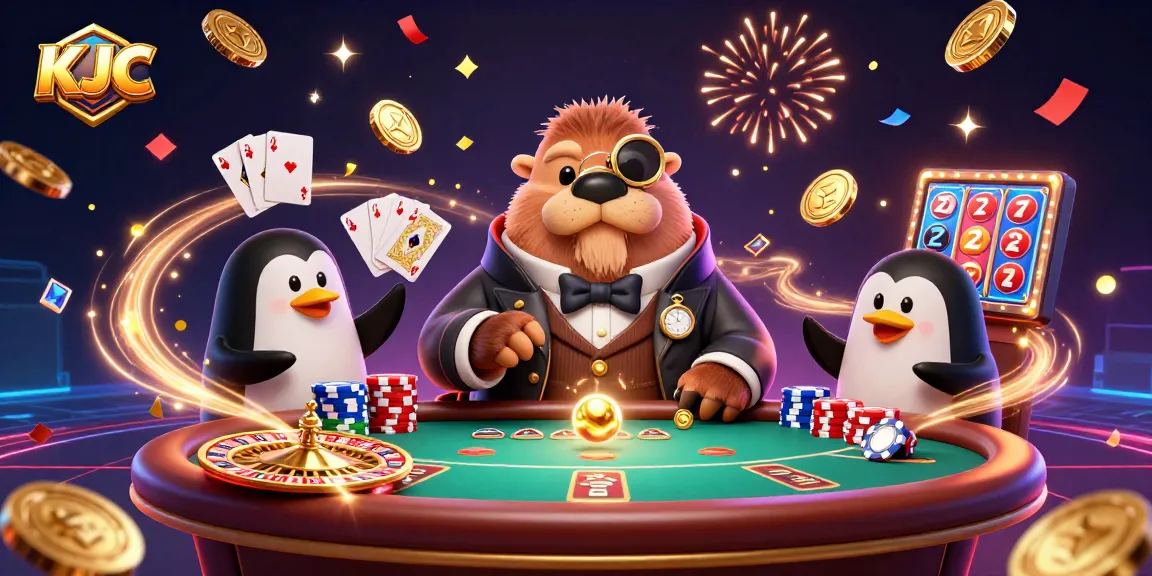 Engage in thrilling gameplay with KJC's vibrant underwater casino scene featuring interactive characters and dynamic elements.