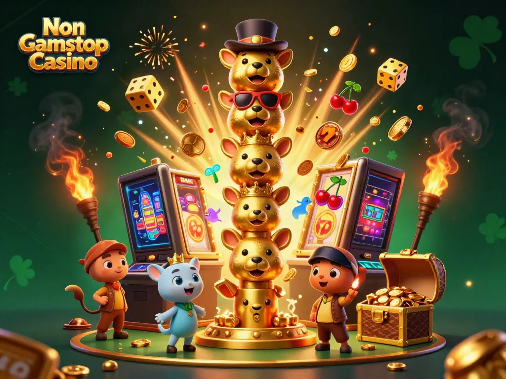 Experience Non Gamstop Casino entertainment with vibrant 3D characters, dynamic slot machine action, and jackpot excitement.
