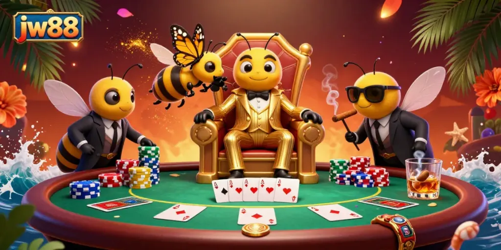 Win at jw88 with lively bumblebee casino atmosphere featuring poker tables and colorful chips.
