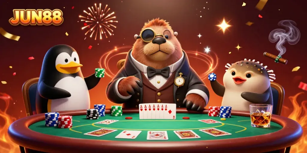 JUN88 brings excitement to underwater poker with vibrant characters and lavish details.