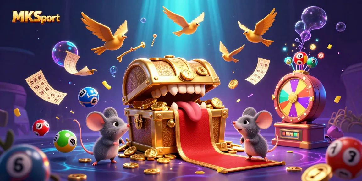 MKSport enchants players with a golden treasure chest and lottery elements in a lively casino scene.