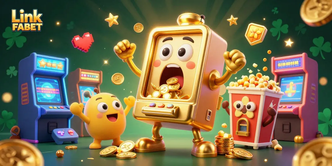 Spin the reels with Link FABET at this animated jackpot moment featuring golden slot machines and winning coins.