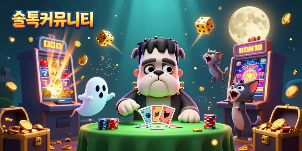 Engage with the vibrant 슬롯커뮤니티 scene featuring characters, jackpot elements, and mesmerizing casino ambiance.