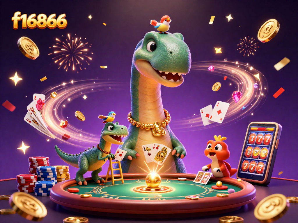 Engage in thrilling gameplay at f16866 with vibrant casino-themed 3D illustration.