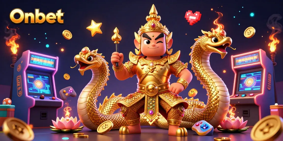 Engage with Onbet's vibrant 3D casino adventure featuring gold armors and exciting game elements