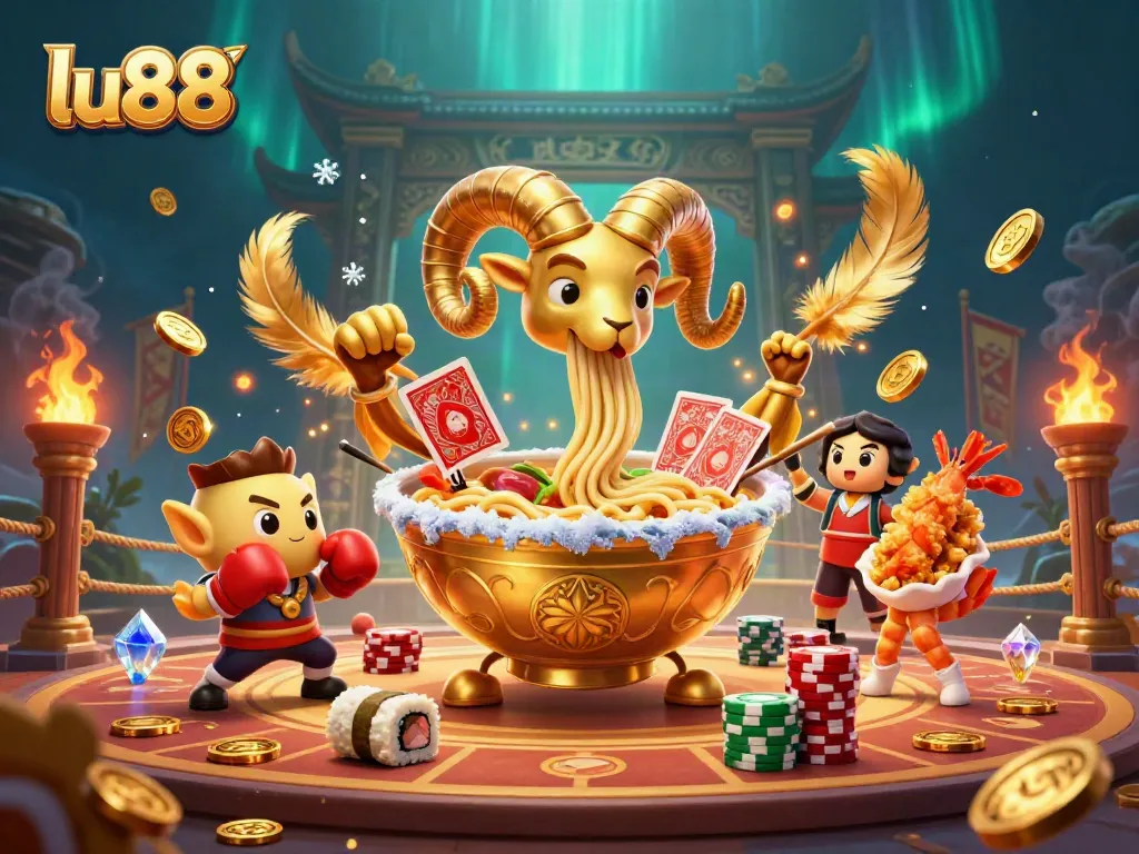 lu88 engages players with a vibrant scene of animated characters in a thrilling casino competition.