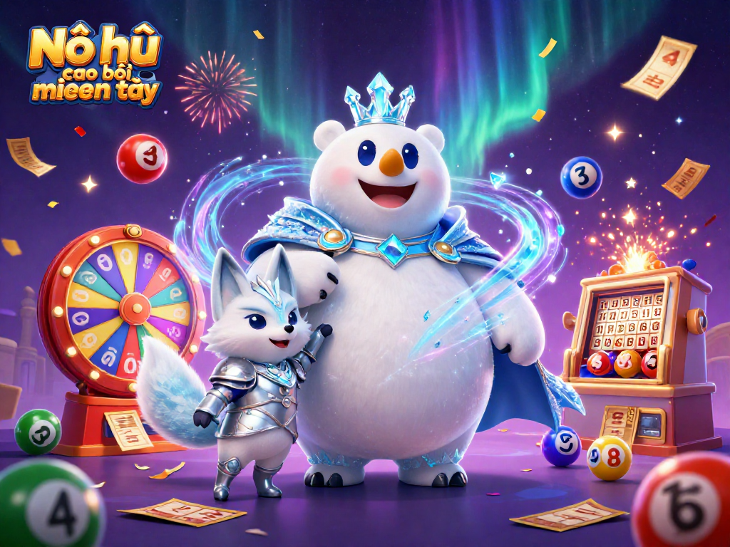 Nổ hũ cao bồi miền tây excitement with vibrant slots and colorful lottery elements in a rich 3D scene